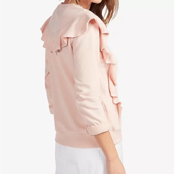 Avec Les Filles Blush Pink Cotton Ruffled Sweatshirt - Picture 3 of 8